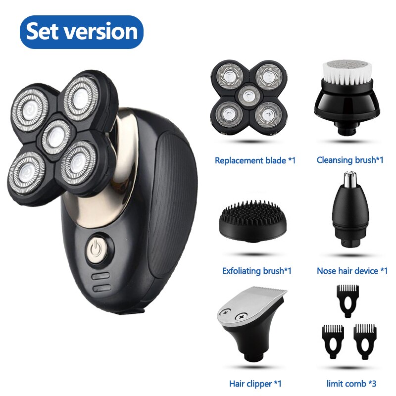 Kit de aseo multifuncional Afeitadora eléctrica en seco y húmedo para hombre Máquina de afeitar eléctrica recargable para calvos Recortador de barba
