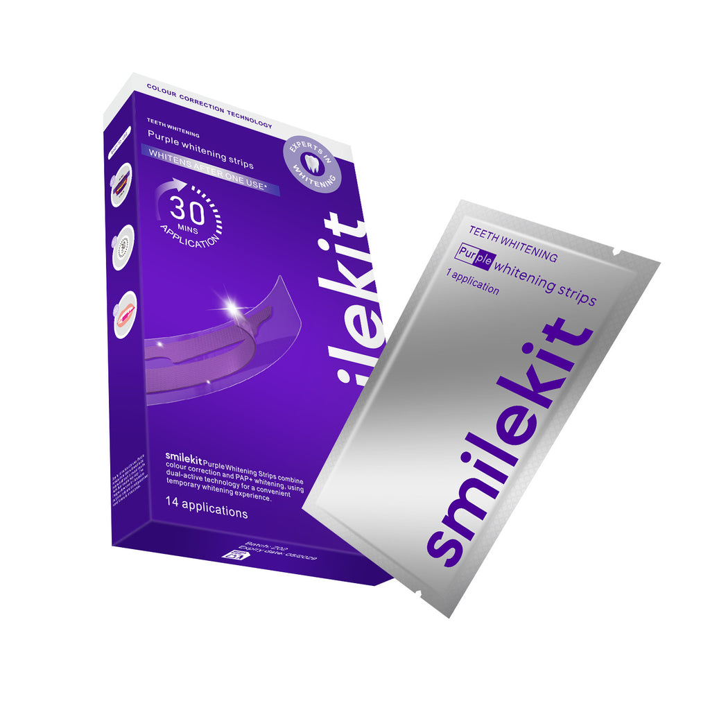 V34 Purple Teeth Whitening Strips in Small Purple Box