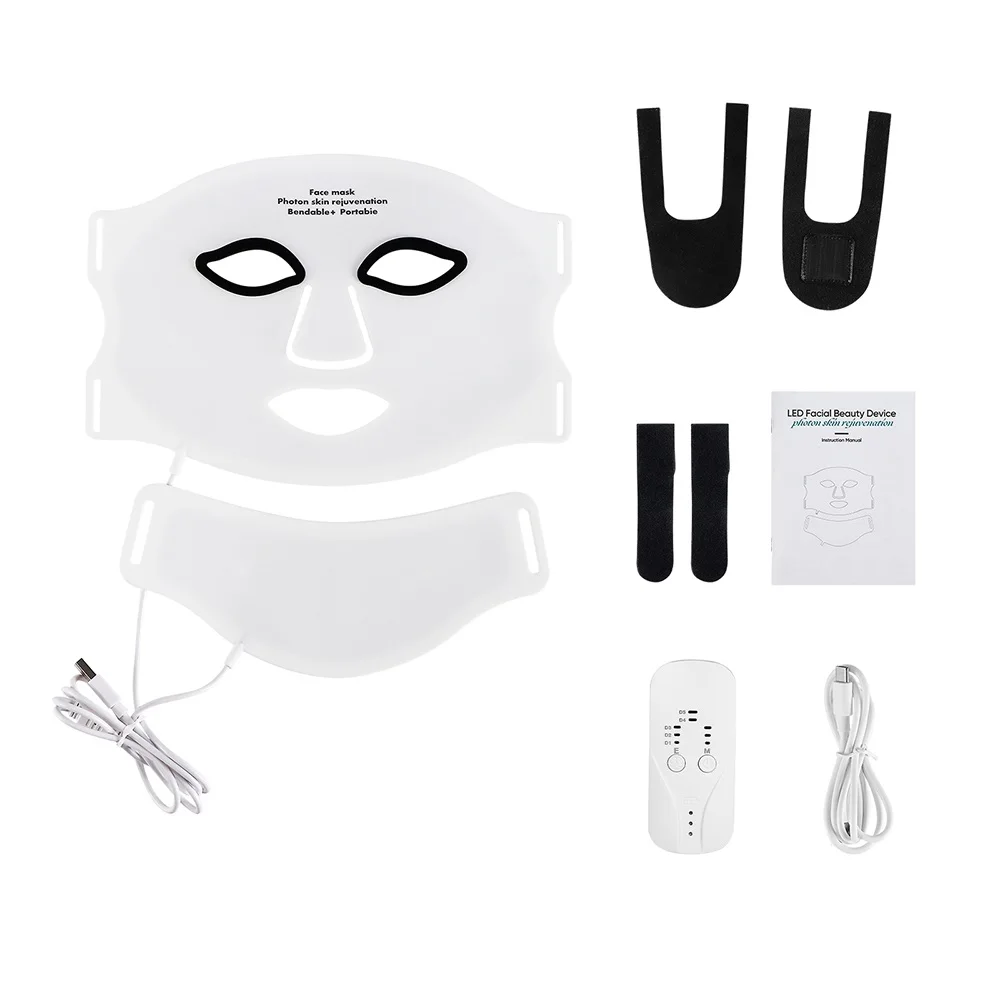 Silicone Red Light Therapy Mask 7 Color LED Face Mask Anti Aging Rejuvenation Brighten Facial Mask with Eye Protection Cushion