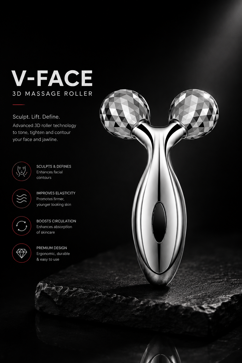Rodillo facial en V | Masajeador manual para esculpir la mandíbula y la barbilla