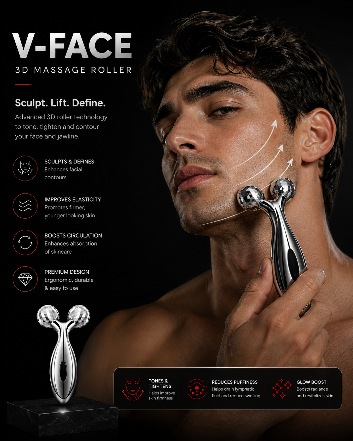 V-Line Face Roller | Manual Jawline & Chin Sculpting Massager