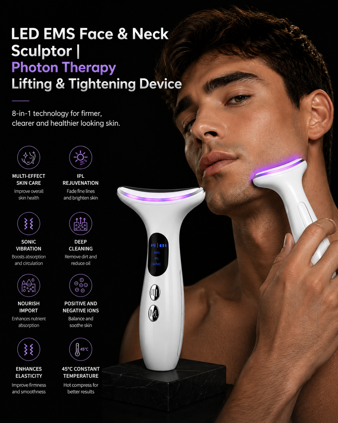 LED EMS Face & Neck Sculptor | Photon Therapy Lifting & Tightening Device