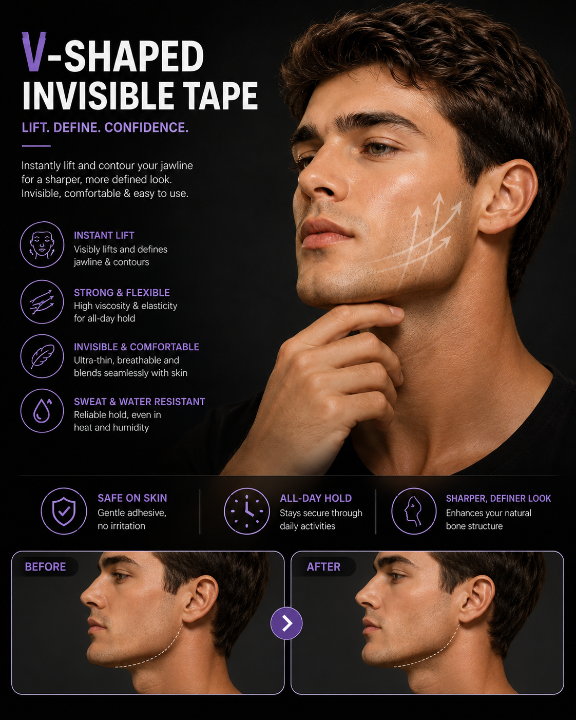 Invisible Face Lift Strips | Instant V-Line & Jawline Tightening Patches