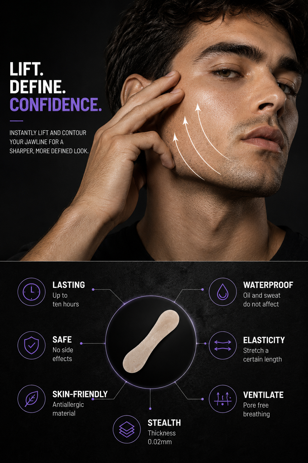 Tiras invisibles para lifting facial | Parches tensores instantáneos para línea V y mandíbula