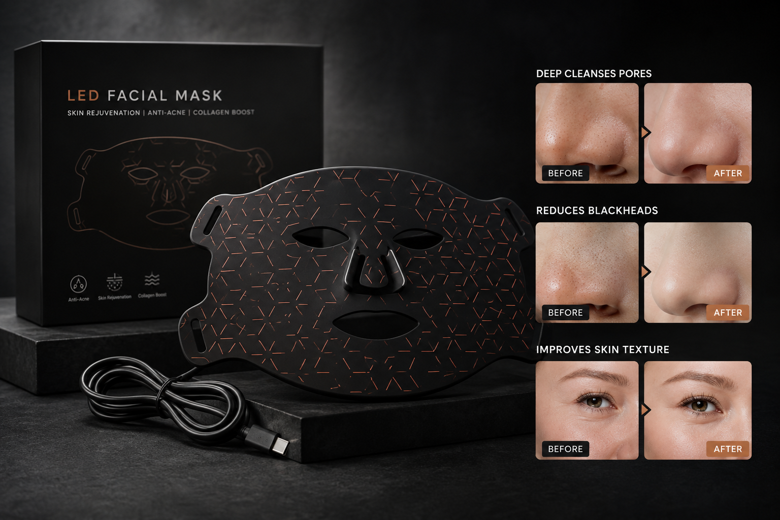 Mascarilla de belleza de silicona de grado alimenticio con fotones LED, equipo de belleza para uso doméstico, máscara facial LED de 7 colores