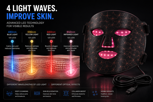 Mascarilla de belleza de silicona de grado alimenticio con fotones LED, equipo de belleza para uso doméstico, máscara facial LED de 7 colores