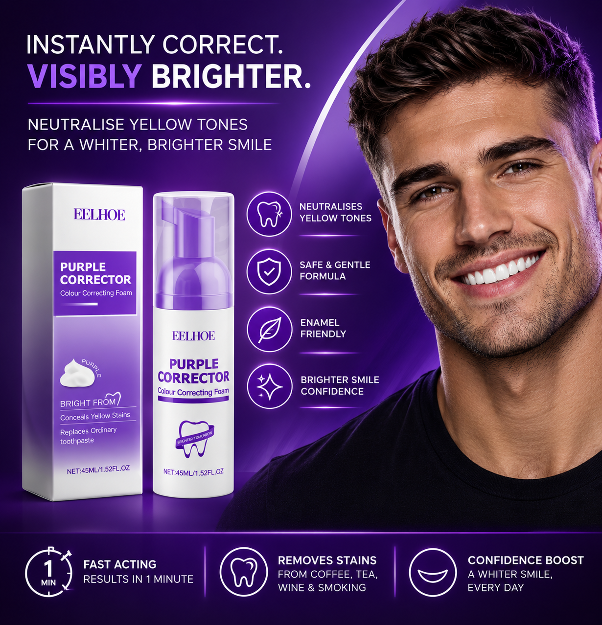 Mousse tonificante para limpieza y cuidado de dientes manchados, dientes amarillos por tabaco, mal aliento, mousse tonificante para dientes.